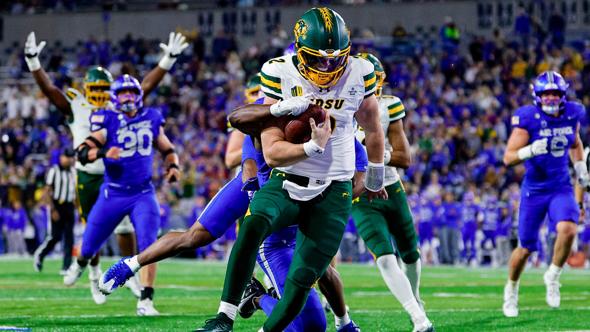 North Dakota State Bison quarterback Nathan Hayes (2) runs for a touchdown in the first quarter against the Air Force Falcons at Falcon Stadium. 