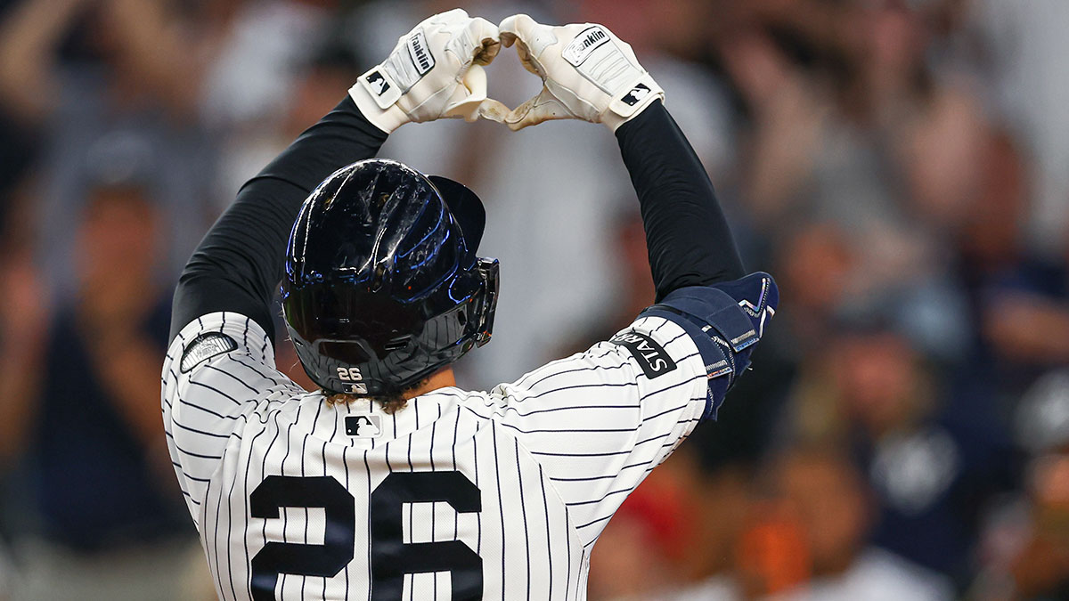 New York Yankees first base Luis Garcia Jr. (26) celebrates after hitting a home run during the first inning against the Colorado Rockies at Yankee Stadium. Mandatory Credit: Vincent Carchietta-Imagn Images