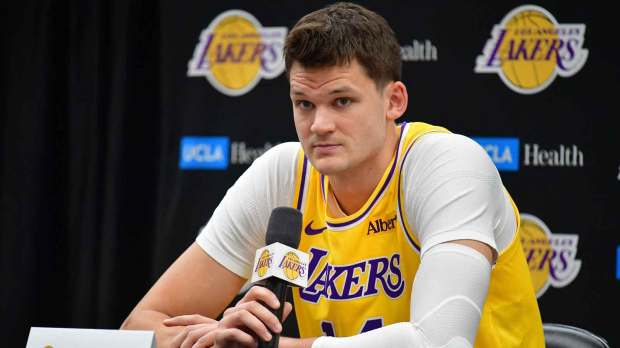 Los Angeles Lakers player Walker Kessler (14) during media day at UCLA Health Training Center.