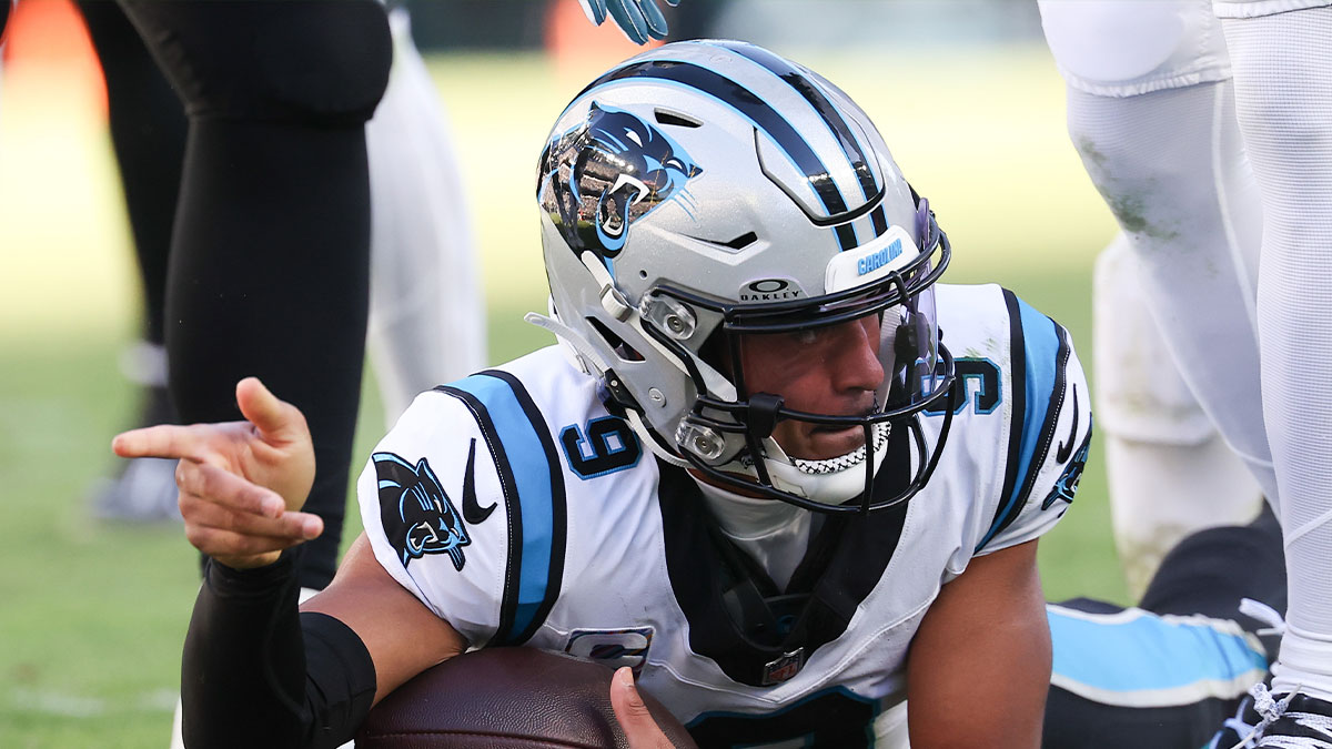 Oct 18, 2026; Philadelphia, Pennsylvania, USA; Carolina Panthers quarterback Bryce Young (9) reacts after a third down inside the one yard line against the Philadelphia Eagles during the fourth quarter at Lincoln Financial Field.