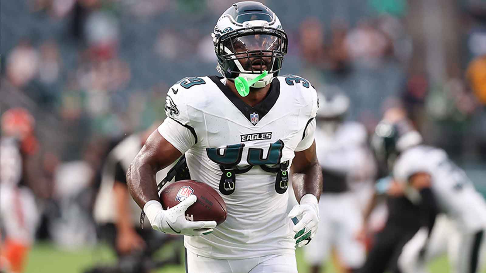 Philadelphia Eagles running back Dameon Pierce (39) before action against the Cincinnati Bengals at Lincoln Financial Field