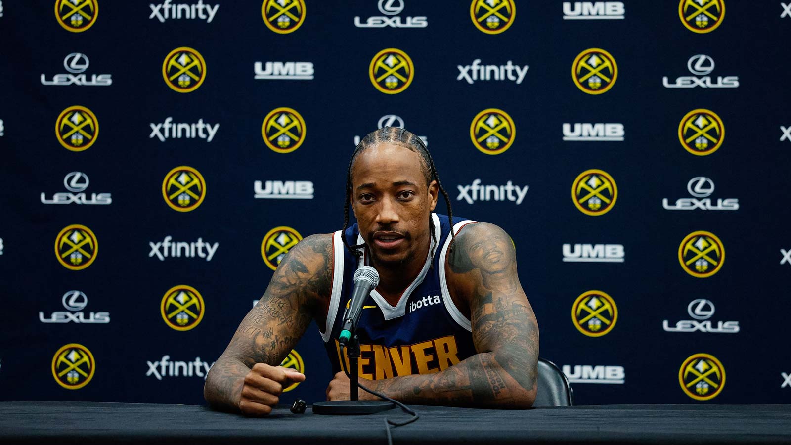 Denver Nuggets guard DeMar DeRozan (10) during media day at Ball Arena.