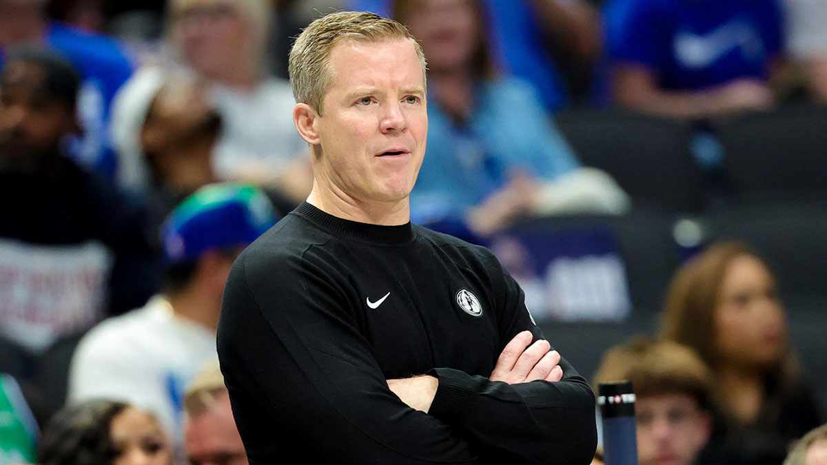 Dallas Mavericks head coach Dusty May reacts during the first quarter against the New Orleans Pelicans at American Airlines Center.