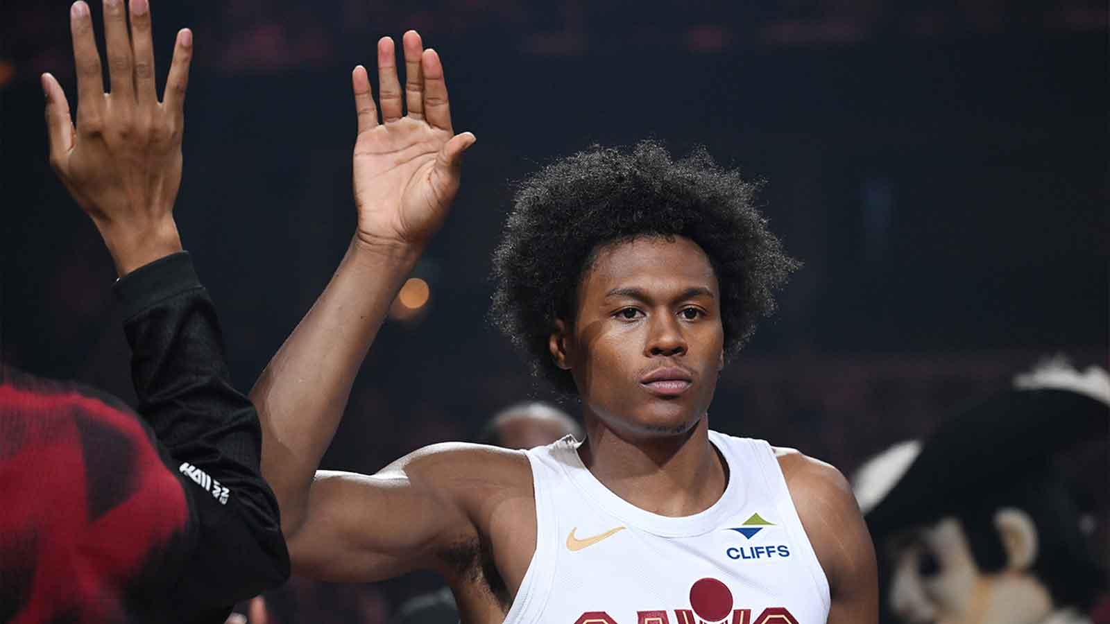 Cleveland Cavaliers guard Peyton Watson (8) is introduced before the game between the Cleveland Cavaliers and the Orlando Magic at Rocket Arena.