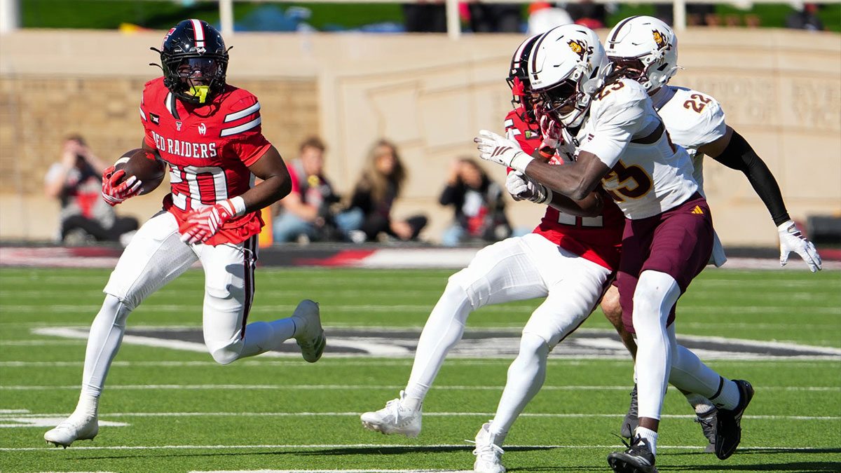 Texas Tech's J'Koby Williams runs with the ball against Arizona State during a Big 12 Conference football game, Saturday, Oct. 17, 2026, at Galaxy Stadium.