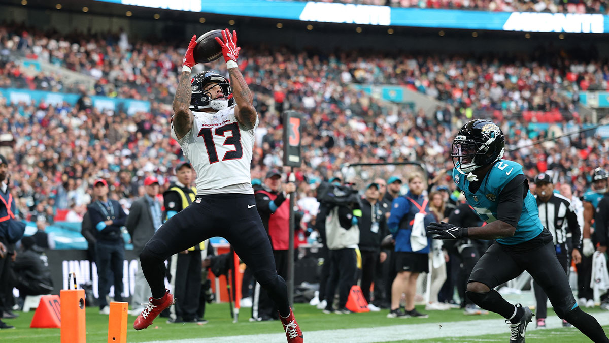 Football - NFL - Houston Texans v Jacksonville Jaguars - Wembley Stadium, London, Britain - October 18, 2026 Houston Texans' Jaylin Noel catches a pass from C.J. Stroud to score their third touchdown