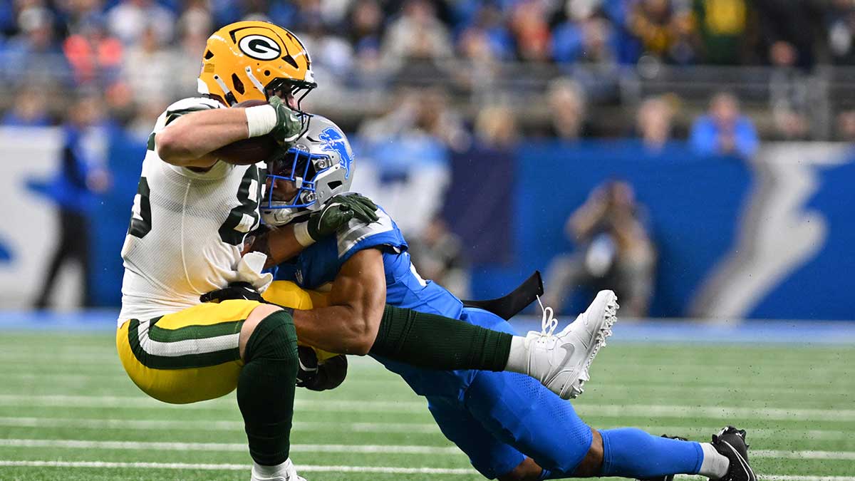 Lions’ Brian Branch reacts to massive INT in injury return