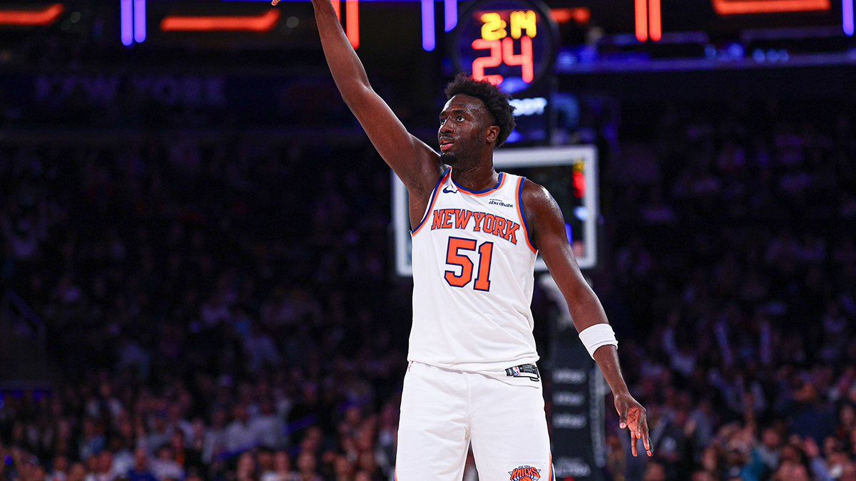 New York Knicks small forward Mohamed Diawara (51) looks up after a shot during the second half against the Toronto Raptors at Madison Square Garden.