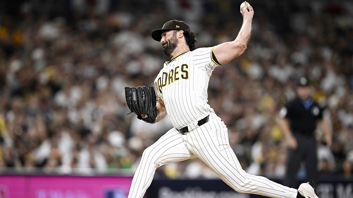 San Diego Padres pitcher Robbie Ray (38) pitches during the fourth inning against the Milwaukee Brewers in game four of the NLDS for the 2026 MLB Playoffs at Petco Park.