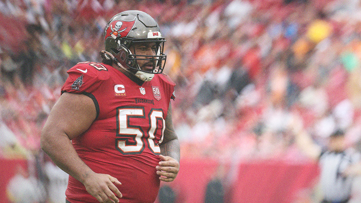 Tampa Bay Buccaneers defensive tackle Vita Vea (50) runs on the field during the fourth quarter against the New Orleans Saints at Raymond James Stadium.